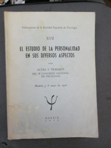 Portada del libro de EL ESTUDIO DE LA PERSONALIDAD EN SUS DIVERSOS ASPECTOS. Actas y trabajos del III Congrso Nacional de...