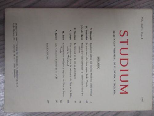 Portada del libro de STUDIUM. Revista cuatrimestral de filosofía y teología. Vol XXVII. Fasc. 1