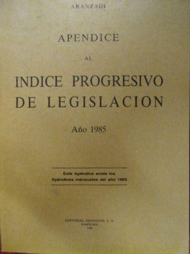 Portada del libro de APÉNDICE AL ÍNDICE PROGRESIVO DE LEGISLACIÓN