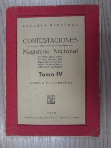 Portada del libro de CONTESTACIONES AL CUESTIONARIO OFICIAL DE LAS OPOSICIONES A INGRESO EN EL MAGISTERIO NACIONAL. LENGUA...