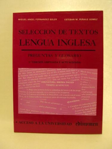 Portada del libro de LECCIÓN DE TEXTOS LENGUA INGLESA, preguntas y glosario. Acceso a la universidad.