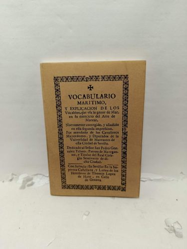 Portada del libro de VOCABULARIO MARÍTIMO, y explciació de los vocablos, que vía de la gente de Mar, en fu exercicio del...