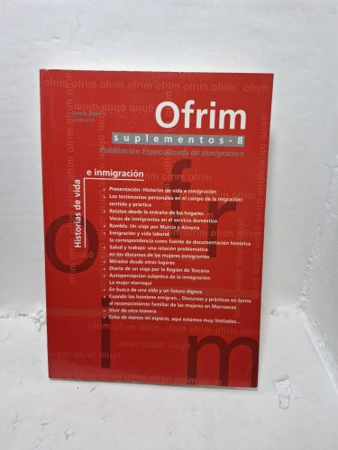 Portada del libro de ORFIM suplemento 8 Publicacion especializada en inmigracion,