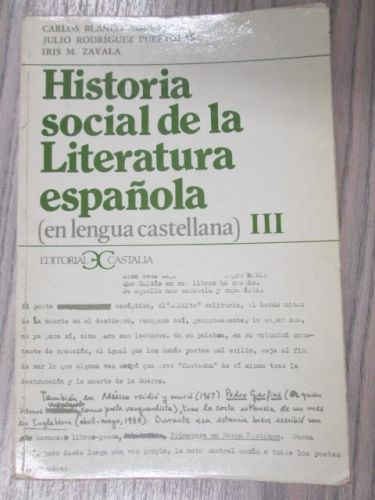 Portada del libro de HISTORIA SOCIAL DE LA LITERATURA ESPAÑOLA (EN LENGUA CASTELLANA) III