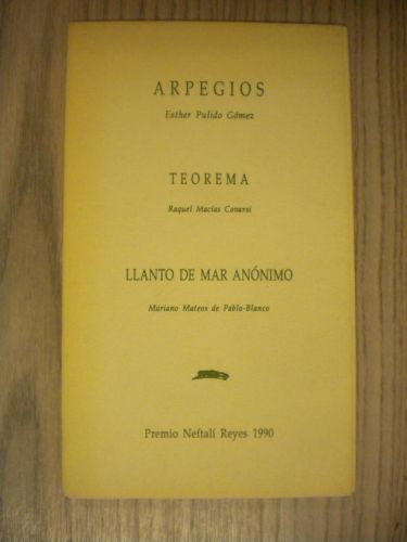 Portada del libro de LLANTO DE MAR ANÓNIMO. ARPEGIOS, TEOREMA. PREMIO NEFTALÍ REYES 1990