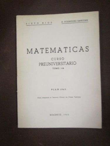 Portada del libro de MATEMÁTICAS. Curso Preuniversiario. Tomo 1-A. Plan 1963. Obra adaptada al Temario Oficial de Clases...