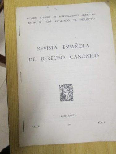 Portada del libro de REVISTA ESPAÑOLA DE DERECHO CANONICO. VOL XXI.1966. MAYO-AGOSTO. NUM.62. CONSEJO SUPERIOR DE INVESTIGACIONES...