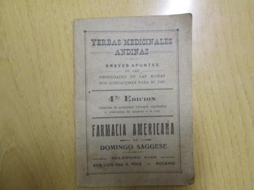 Portada del libro de YERBAS MEDICINALES ANDINAS,BREVES APUNTES DE LAS PROPIEDADES DE LAS MISMAS CON INDICACIONES PARA USO...